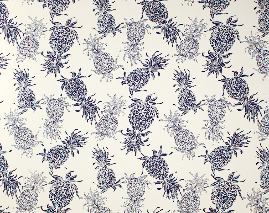 CT-007 Cream/Navy (Cotton Twill) - TrendtexFabricsPineapple Pattern